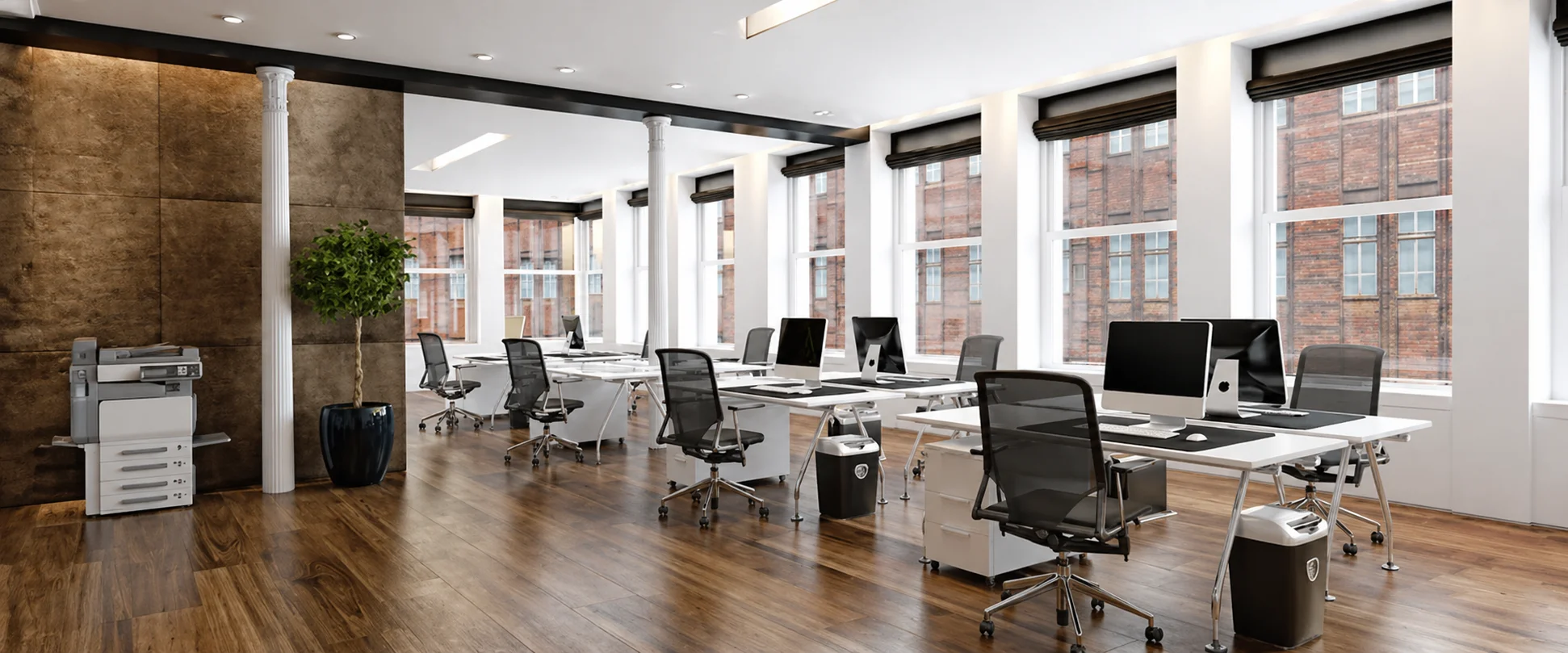 Clean, organized office space serviced by Alpharetta Cleaning Co